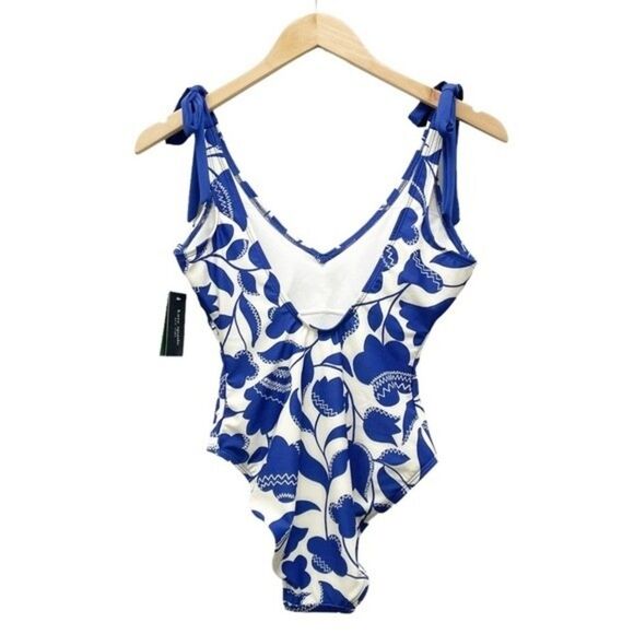 NWT Kate Spade Zigzag Floral Bow-Strap V-neck One-Piece Swimsuit Women’s Size XS - Picture 3 of 15